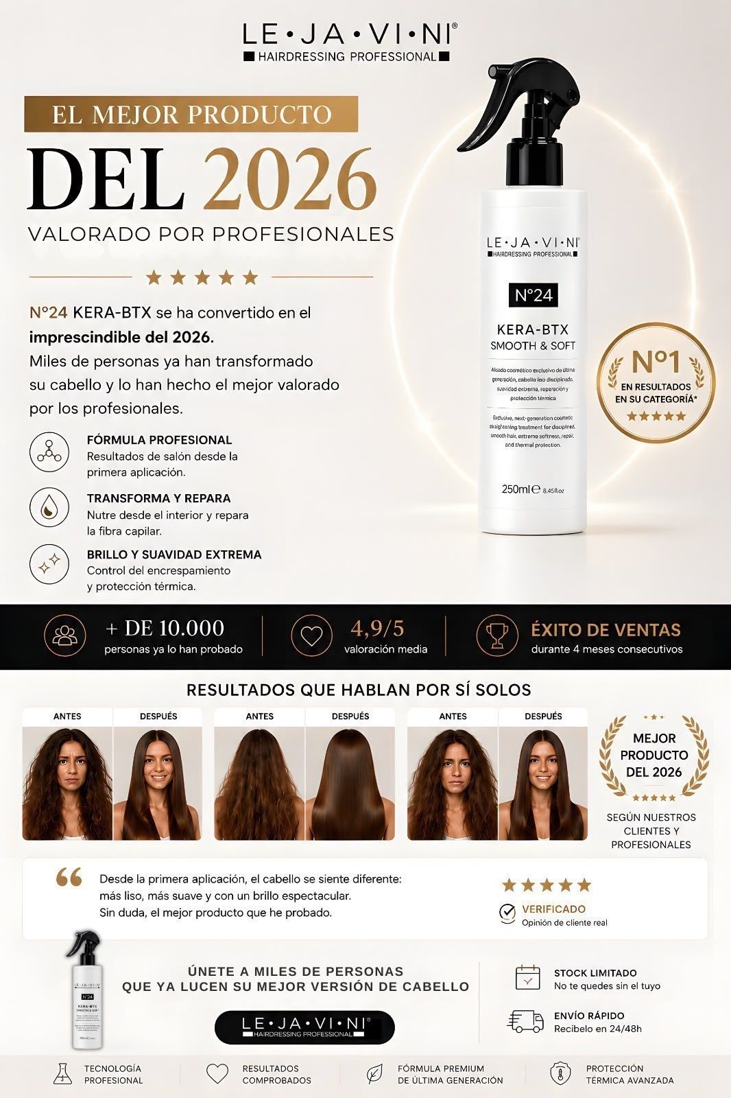Lejavini Nº24 KERA-BTX Smooth & Soft – Alisado Cosmético Reparador 250ml - Imagen 2